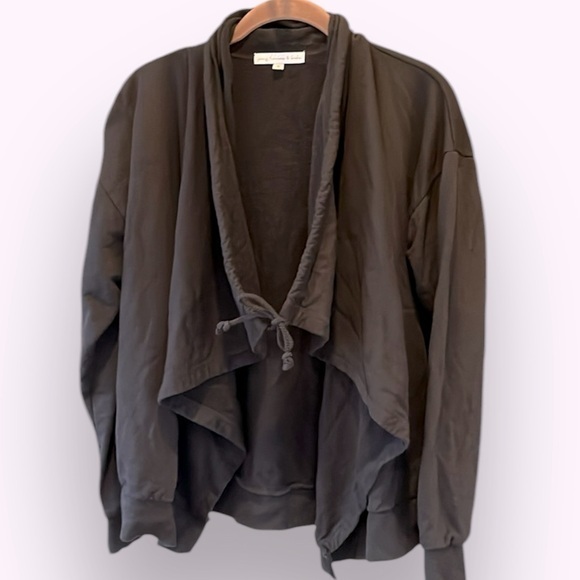 🇪🇸 young fabulous & broke open draped cardigan sweatshirt tie black fleece small - Picture 1 of 8